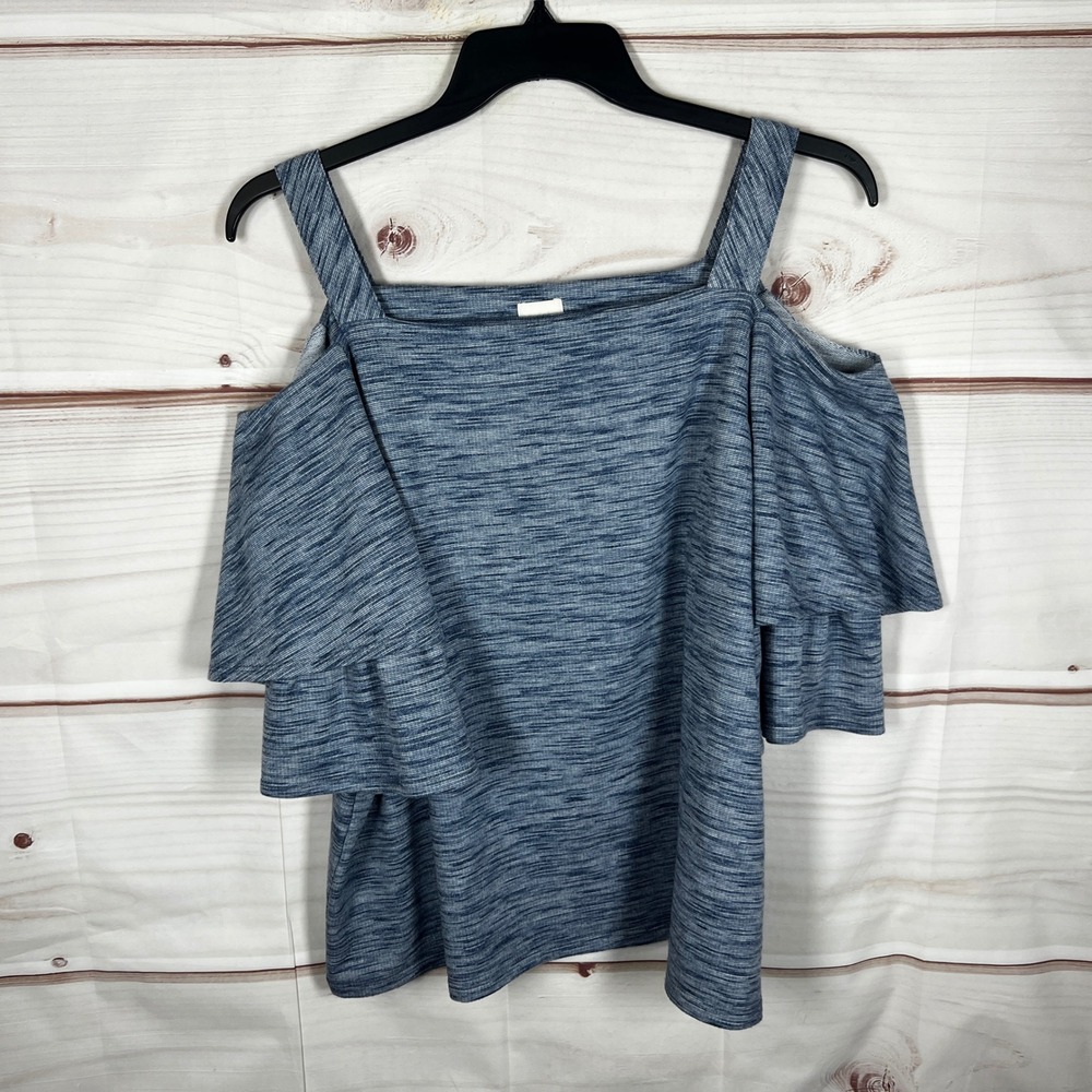 Cold Shoulder Ruffle Tank Top - Blue
